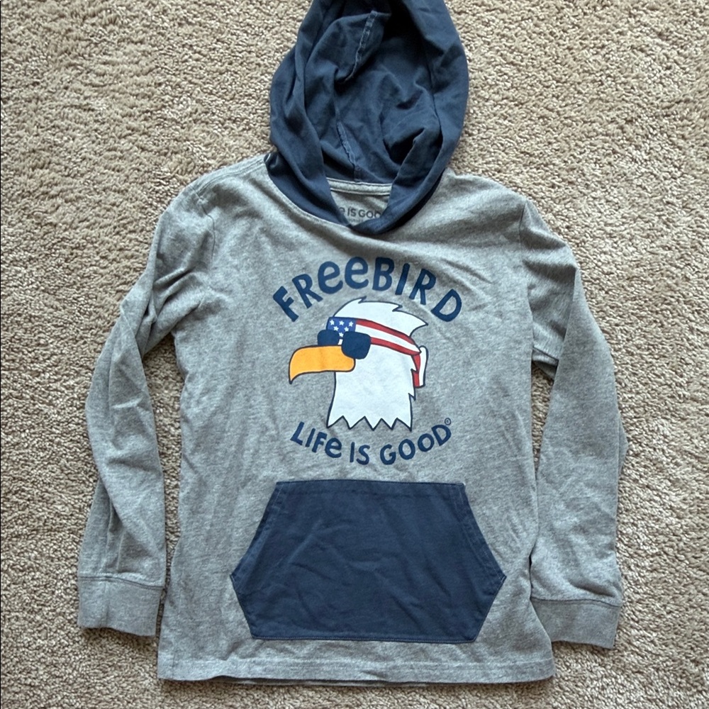 Life Is Good Freebird Hooded Tee in Gray and Navy